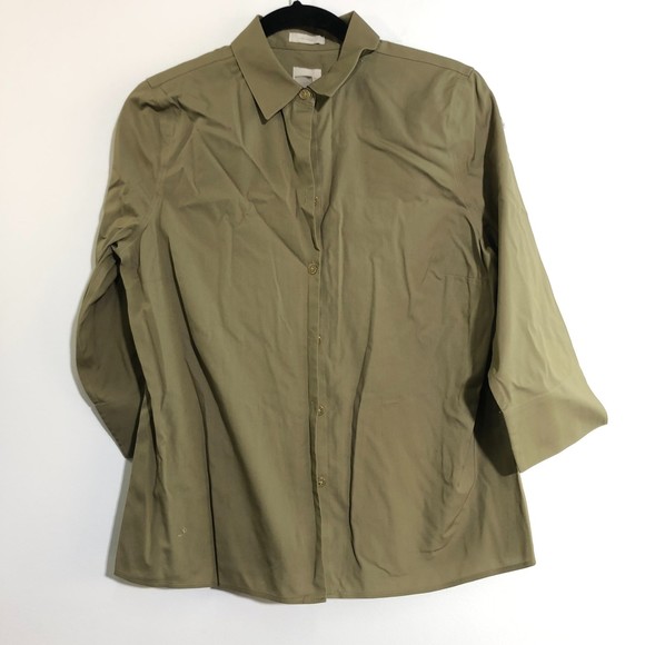 Chico's No Iron Cotton Green 3/4 Sleeve Button Down Shirt S or US 4/6 - Picture 3 of 13